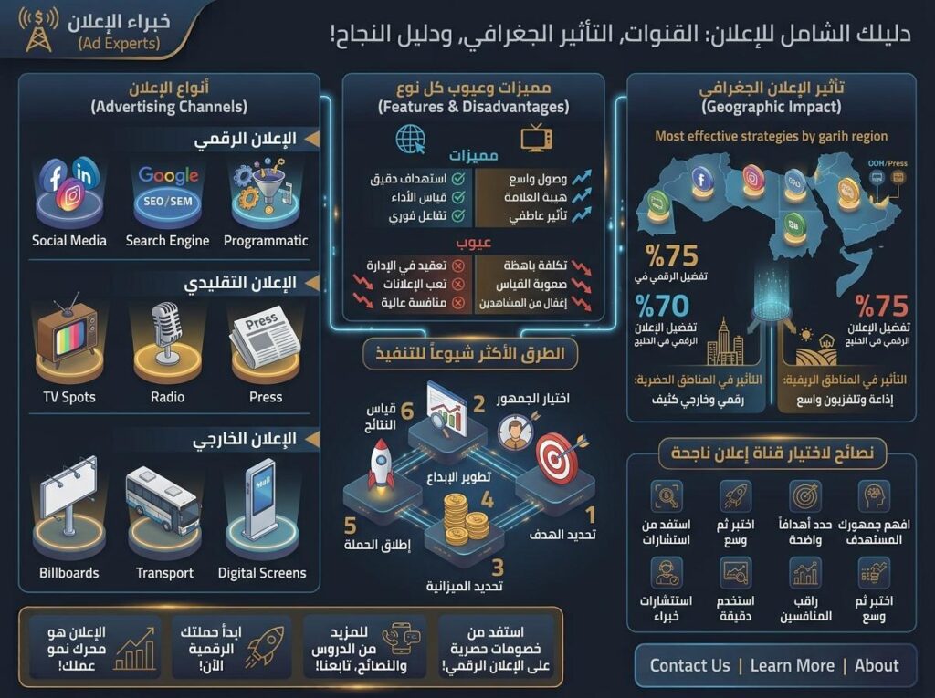 دليلك الشامل للإعلان: أنواعه، مميزاته، عيوبه، وتأثيره حسب الجغرافيا. مقالة اعلان